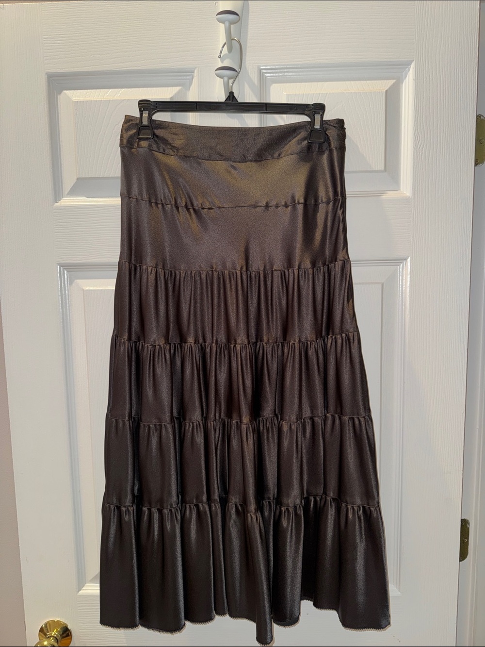 Liz Claiborne Brown Tiered Satin Maxi Skirt